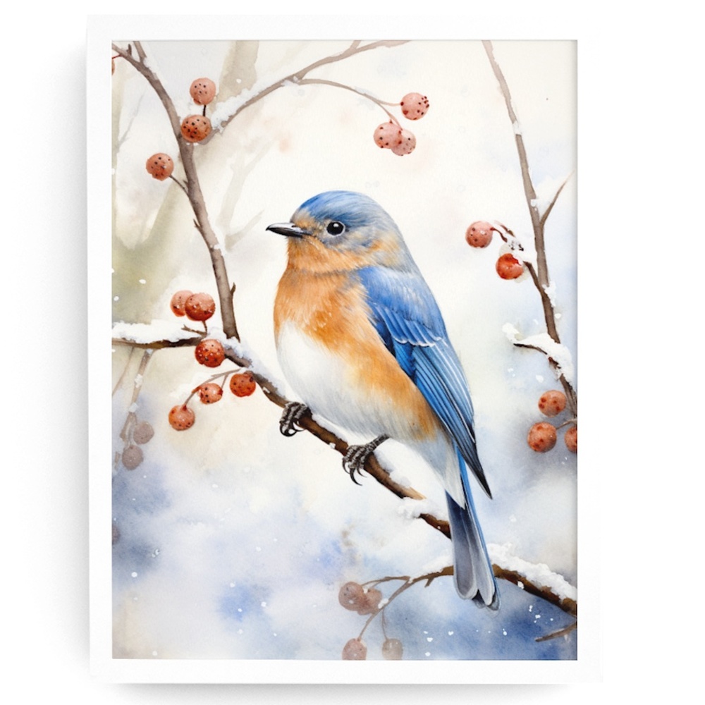 Watercolor Eastern Bluebird Wall Art Illustration Print Poster Unframed